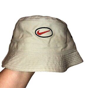 Vintage 90s NIKE 18 Khaki Embroidered Logo Bucket Hat Swoosh Boonie Hat